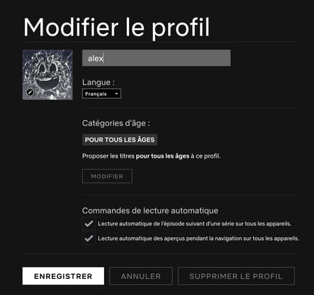 Netflix user profile: create, modify, delete